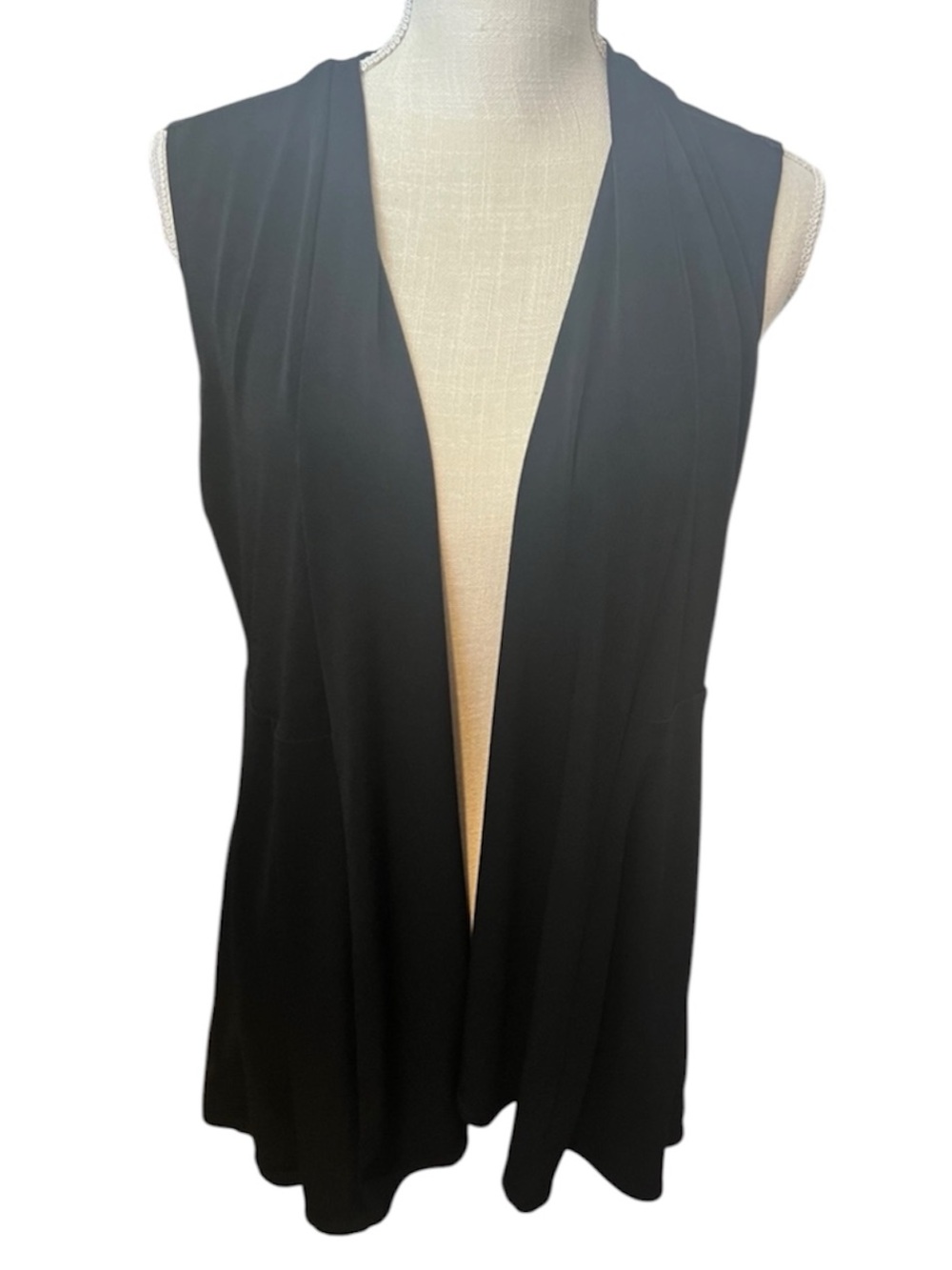 New Directions Sleeveless Black Draped Open Front Vest Size Large
